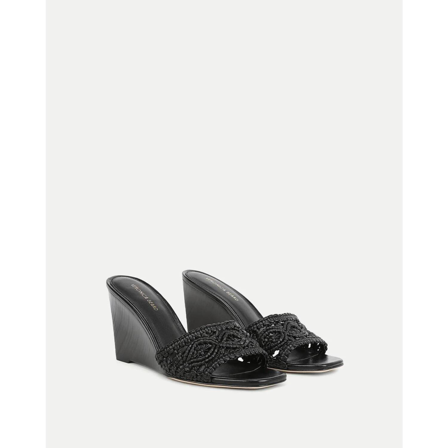 New Veronica Beard Women's Ellen Macrame Wedge Sandals In Black